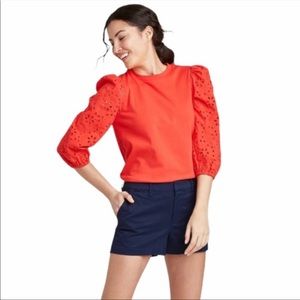 NWT A New Day Women’s Long Sleeve Puff Sleeve Eyelet Red Shirt